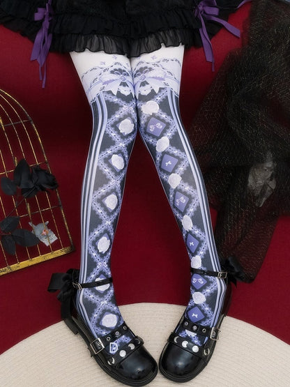 Print Tights Floral And Red/Pink/Blue/Black/Yellow Bowknot