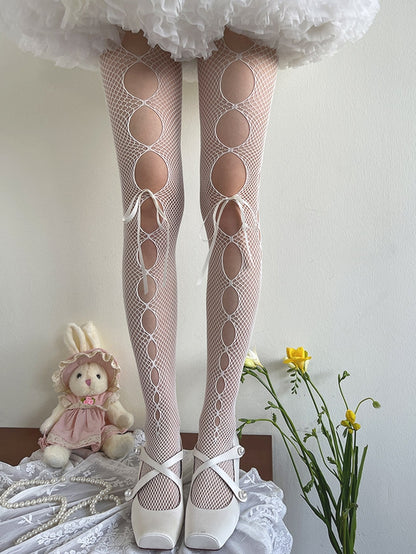 Lolita Tights Fishnet Cutout White