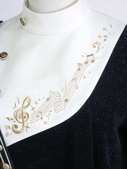 Black Ouji Glittering Waffle Top with Music Notes and Fringe Sash