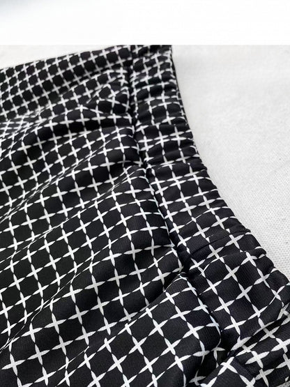Decorated Bittersweet Tiered Plaid Bowknot Pattern Y2K Black