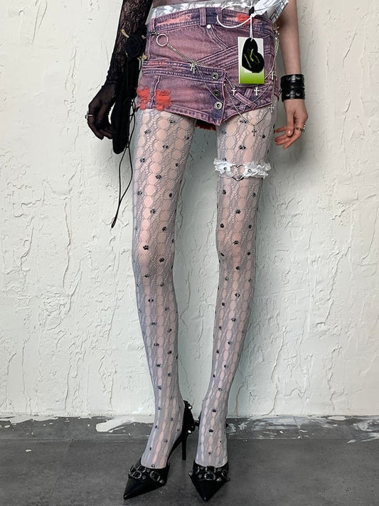 Cut-out Y2K Tights Design Gray