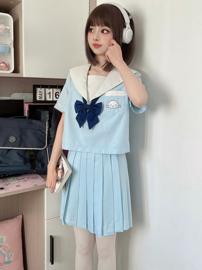 Haut d'uniforme JK bleu clair Little Seal à col marin avec nœud papillon gratuit