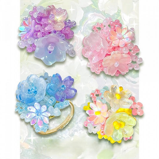 4 Adjustable Beaded Ring Options Color Y2K Floral