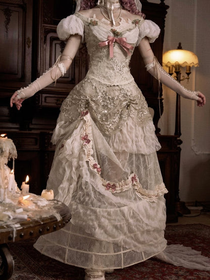 Skirt Long Patched Lace Bustle Versatile Vintage