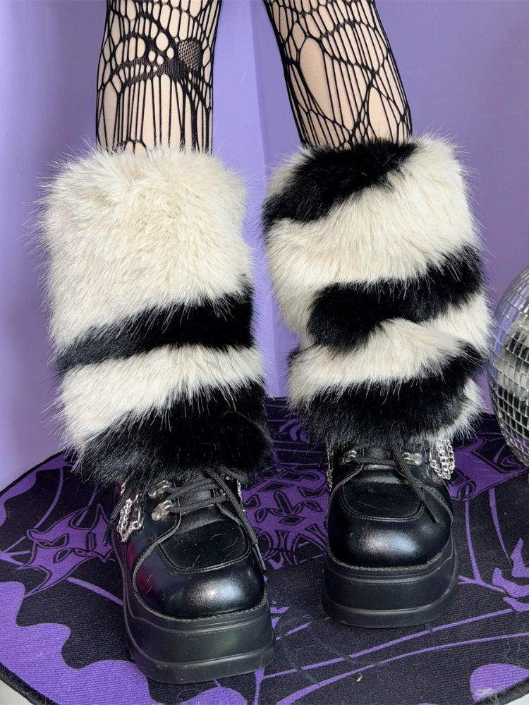 Beige/Grey Y2K Zebra Stripes Pattern 25CM Leg Warmers