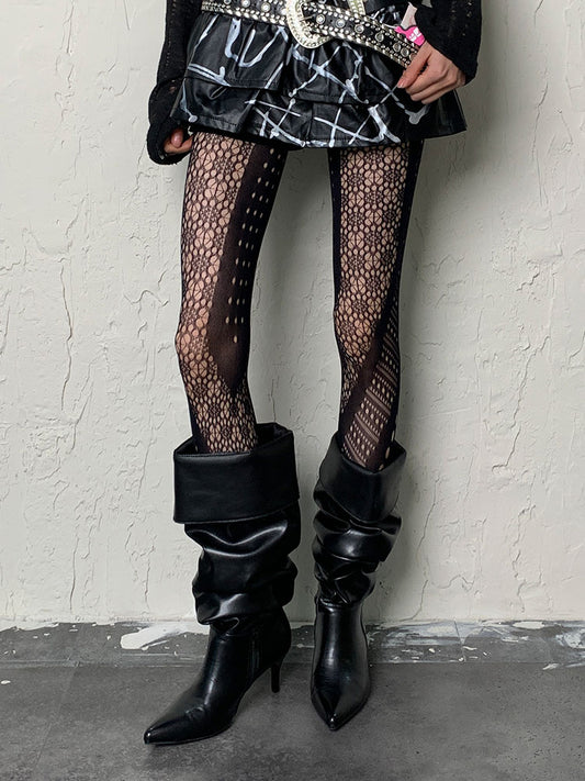 Black Y2K Asymmetrical Hollow-out Tights