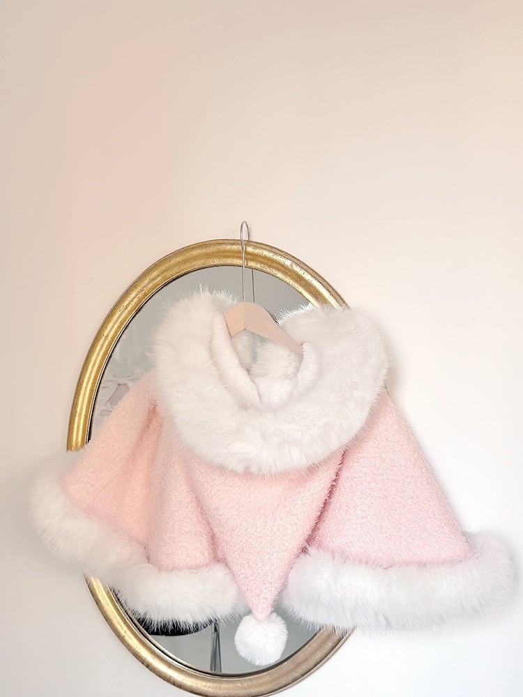 V-Day Pink Bows Plush Neckline and Hemline Boning Dress + Cape Full Set