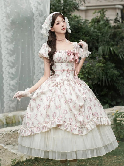 Lolita Elastic Version Set Full Classic Long Rosette Neckline Print Square OP
