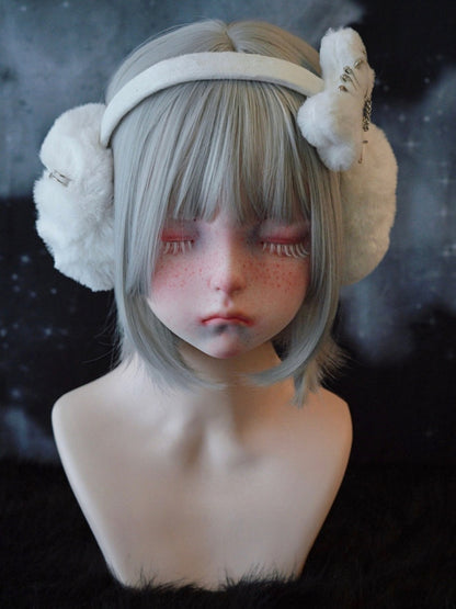White Handmade Crossand Pins Plush Bone Earmuffs
