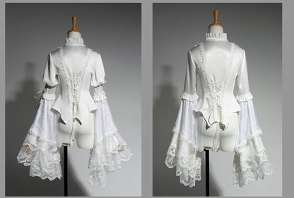 Aristocrat Sleeves Bell Ruffled Patched Lace Neck White Ouji Fashion Shirt Lolita