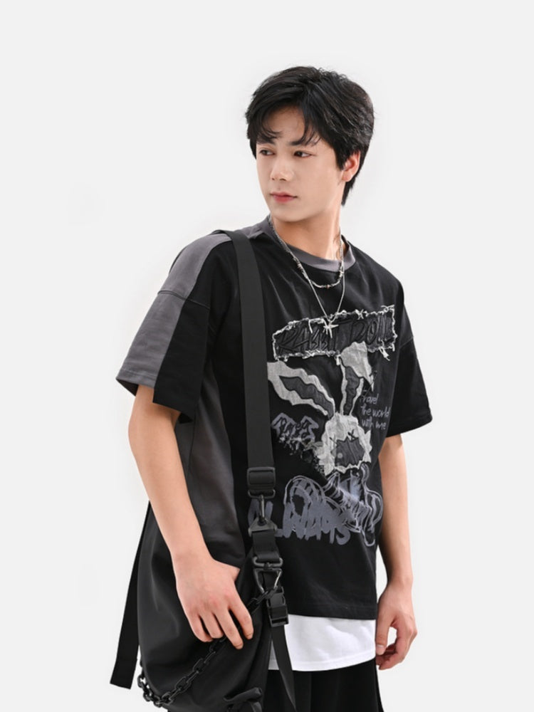 Bittersweet and T-Shirt Two-pieces Faux Black Applique Gray Bunny Pattern Letter