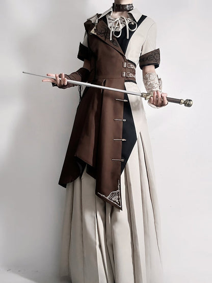 - Ärmelloses Steampunk-Hemd mit kurzen Ärmeln Ouji + Lolita-Set, dreiteilig