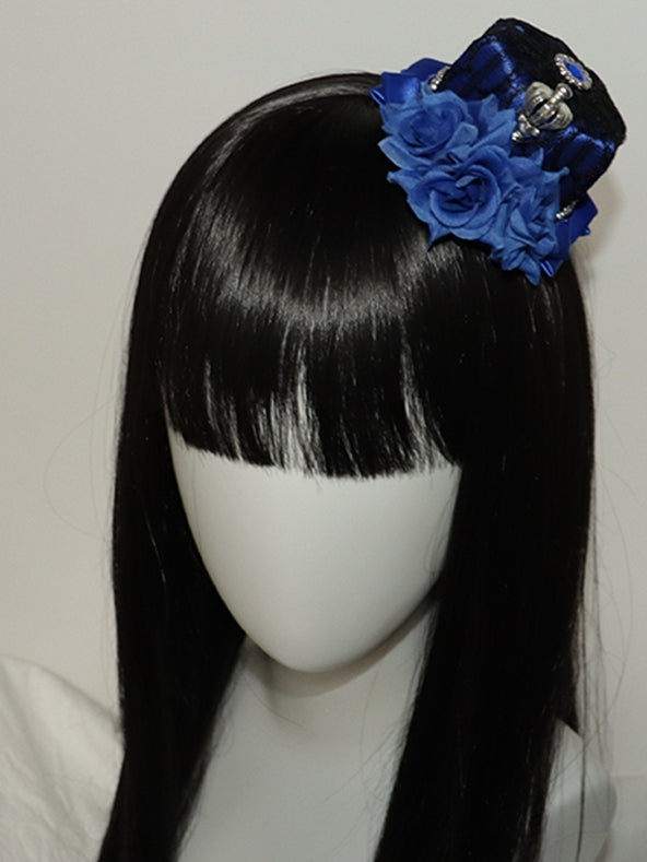 Blue/Red Hat Decorated And Rhinestone Crown Lace Mini Design Floral
