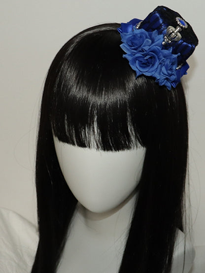 Blue/Red Hat Decorated And Rhinestone Crown Lace Mini Design Floral