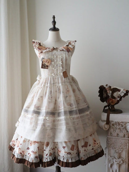 Hamsterkleid Cookie Brown Dreieckstuch und Schürze Kopftuch Lolita Sweet Yellow Print Komplettset + Broschen