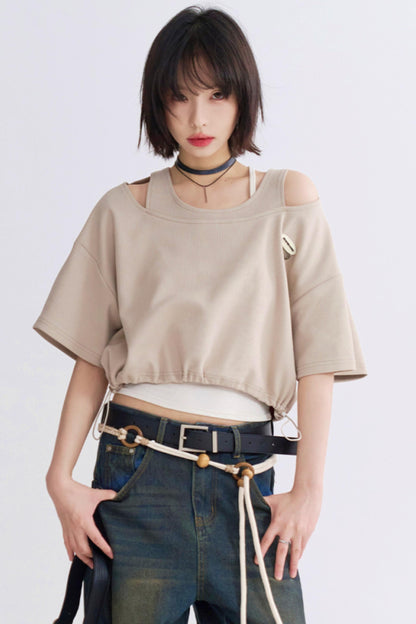 Drawstring T-shirt Faux