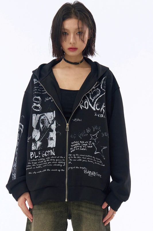 Hooded Loose Hoodie Graffiti