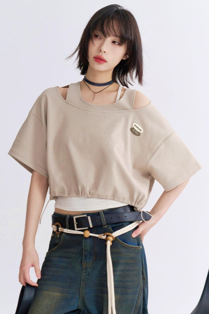 Drawstring T-shirt Faux