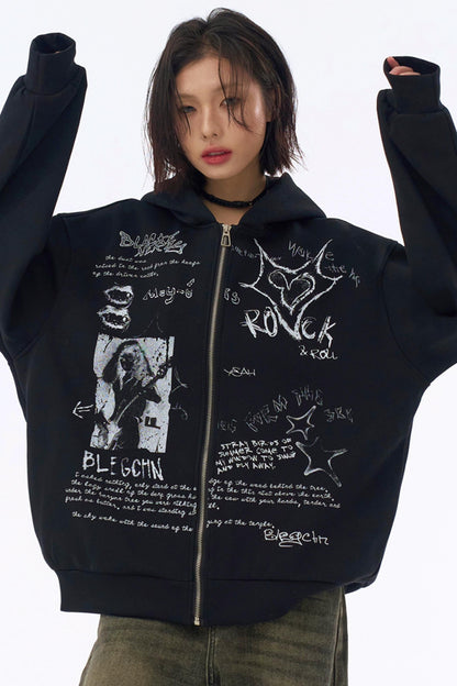 Hooded Loose Hoodie Graffiti