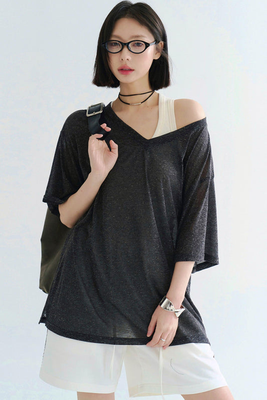 Lightweight Sheer V-Neck T-Shirt