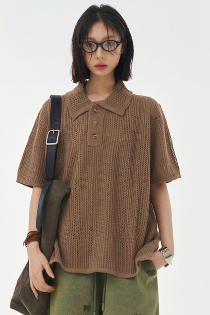 Sheer Mesh Collared T-Shirt