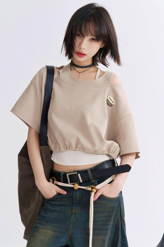 Drawstring T-shirt Faux