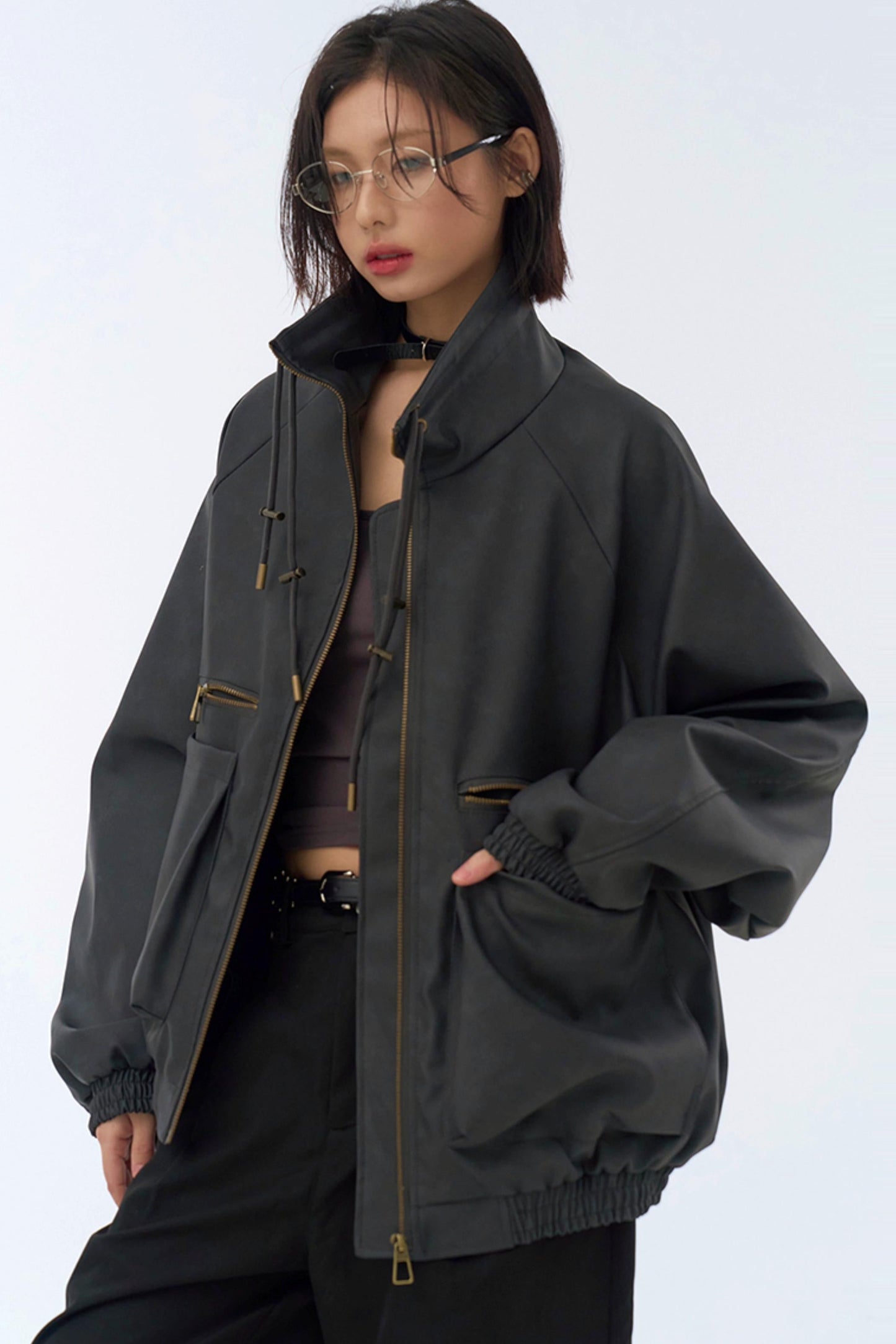 Retro Stand Leather Collar Jacket