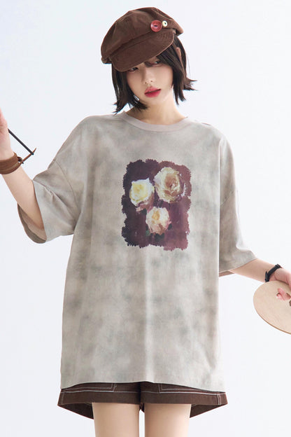 Rose T-Shirt Tie-Dye Print