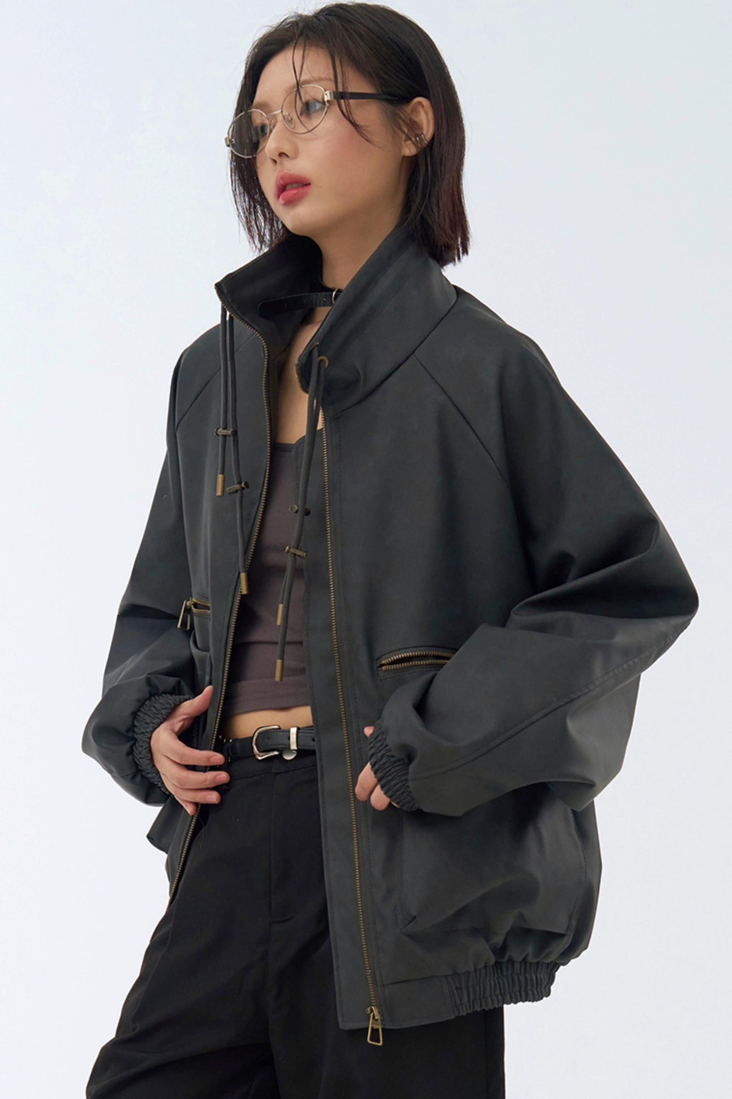 Retro Stand Leather Collar Jacket