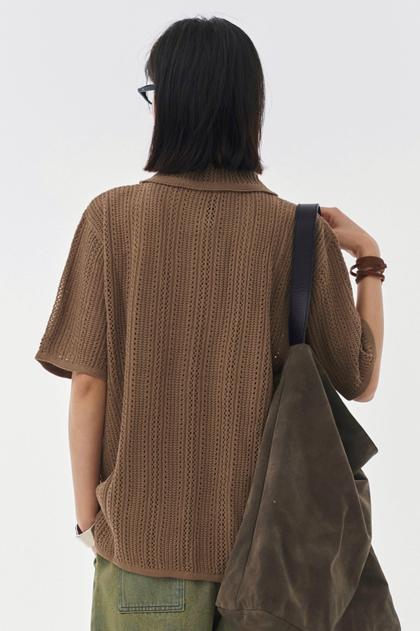 Sheer Mesh Collared T-Shirt