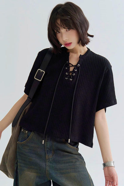 Loose Fit T-Shirt V-Neck Knit