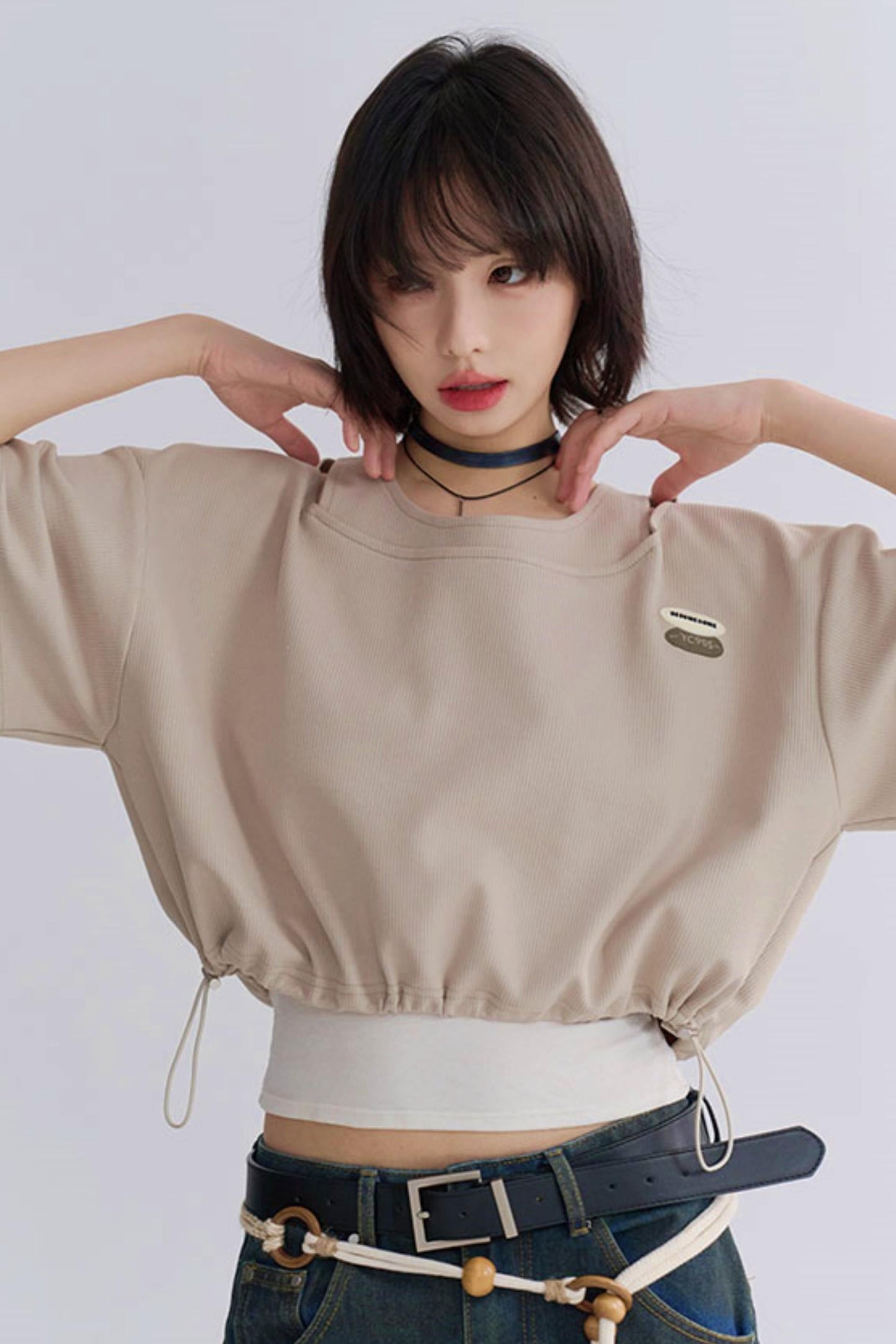 Drawstring T-shirt Faux