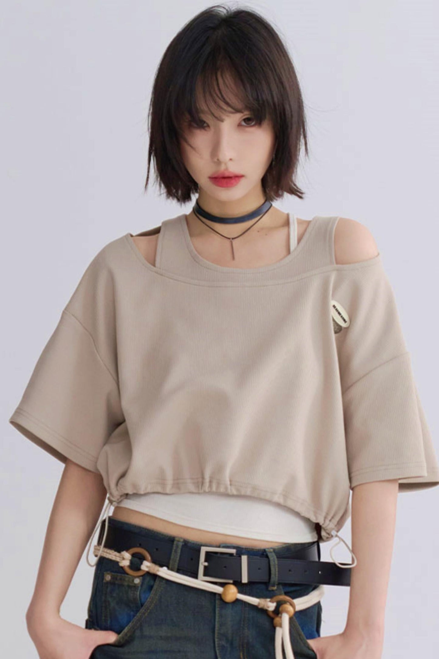 Drawstring T-shirt Faux