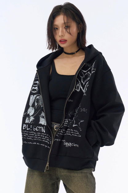 Hooded Loose Hoodie Graffiti