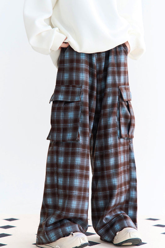 High Pants Check Waist Wide
