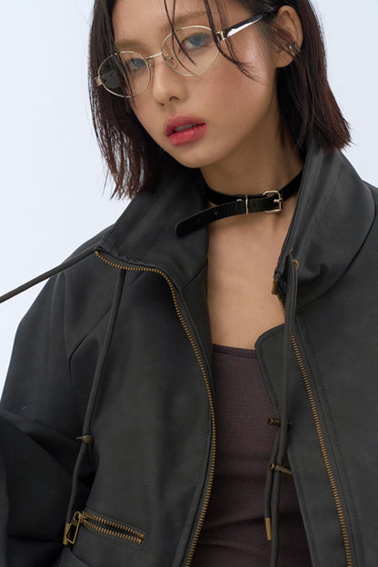 Retro Stand Leather Collar Jacket