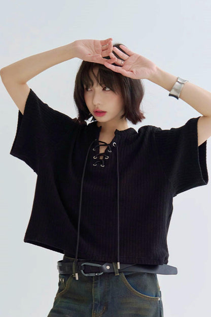 Loose Fit T-Shirt V-Neck Knit