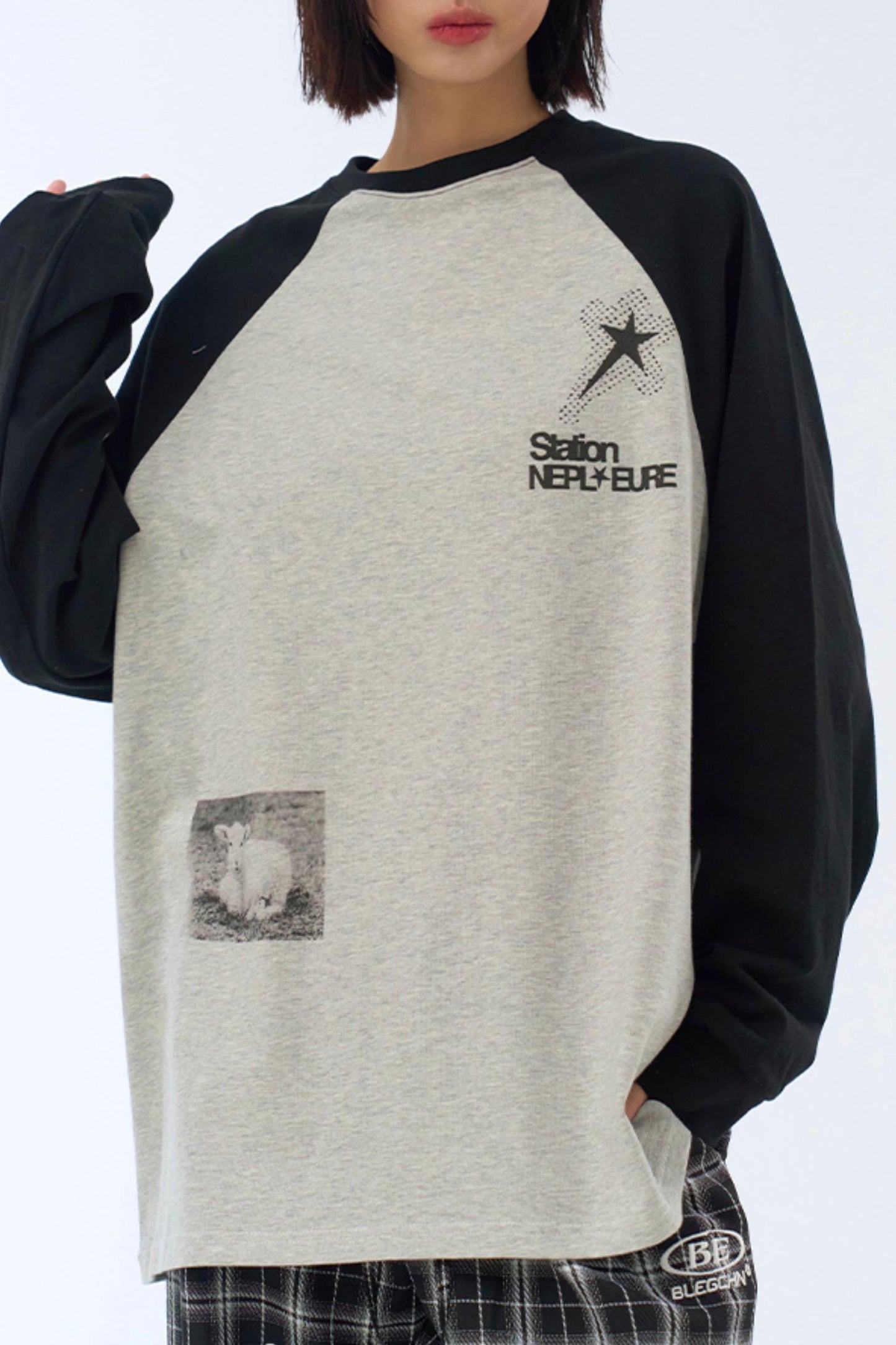 Fit Collision Long Sleeve Loose T-Shirt Print
