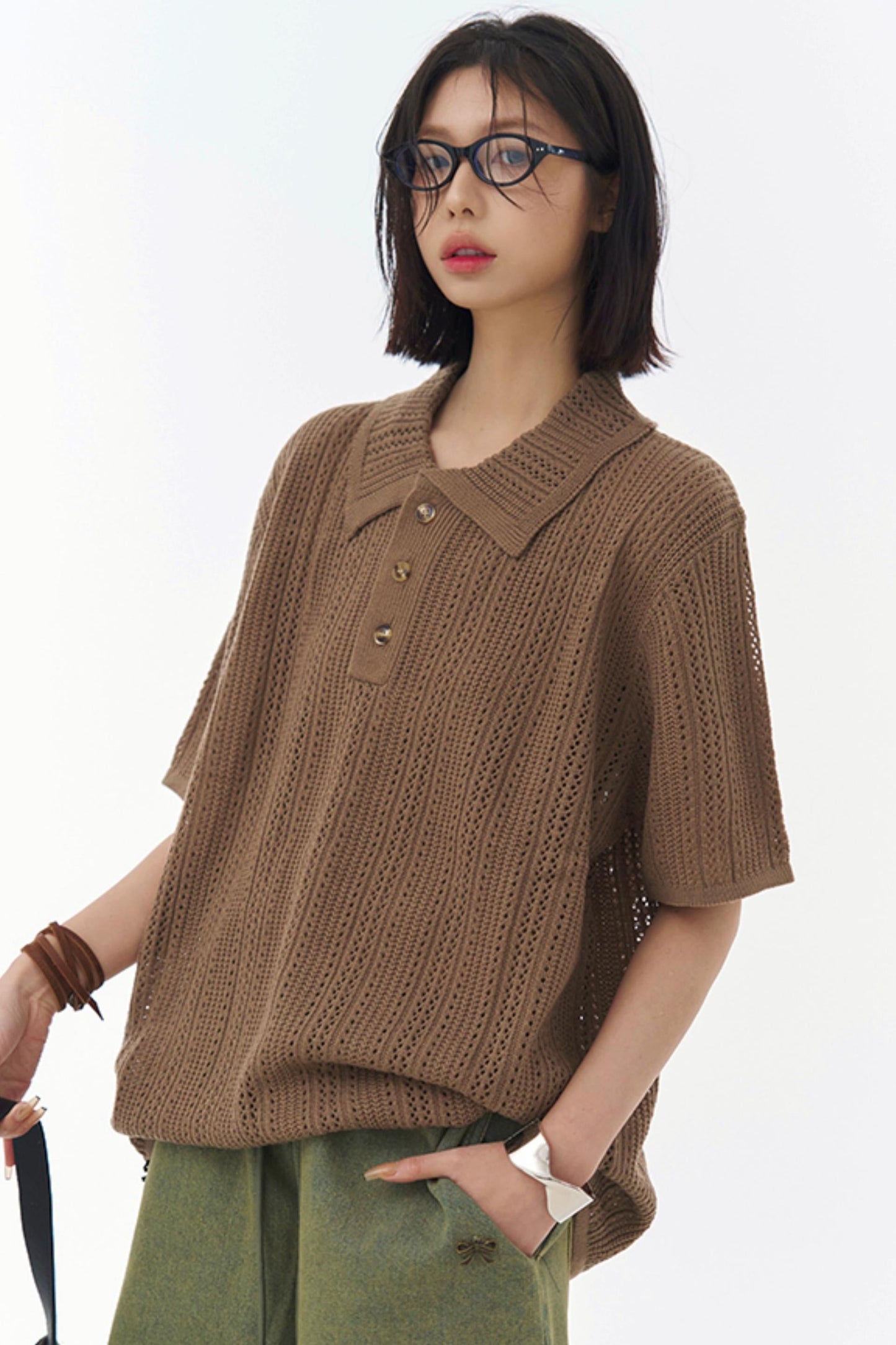 Sheer Mesh Collared T-Shirt