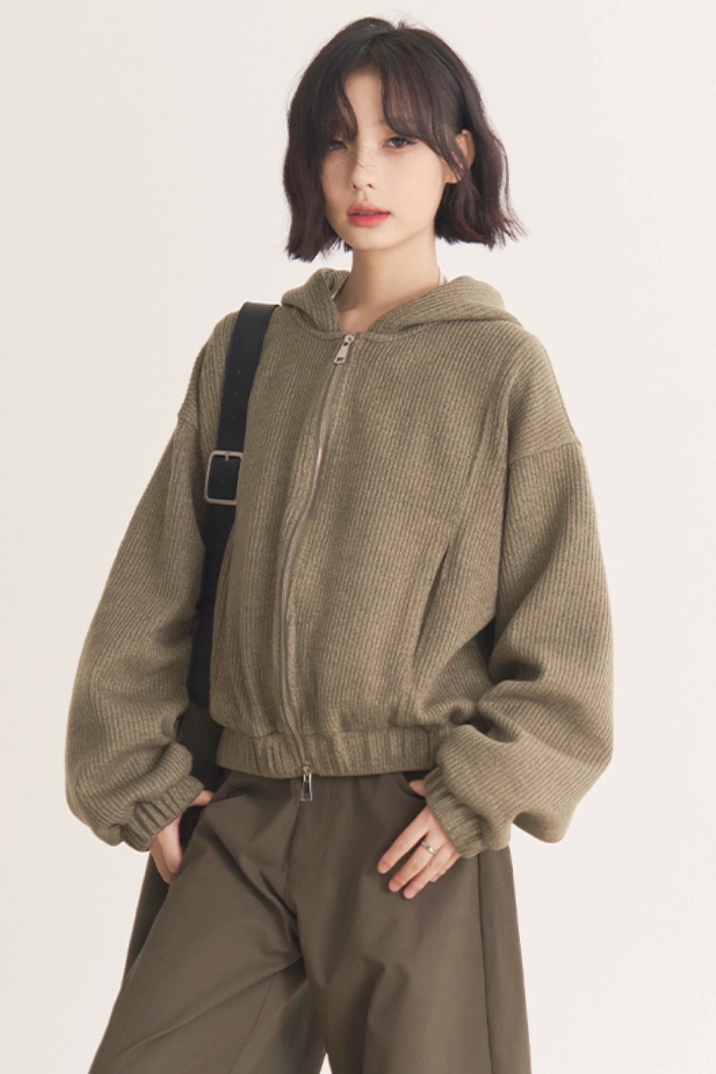 Jacket Gravity Solid Model Museum Versatile Short Spring/Autumn Color Women's Wool - Top Hooded