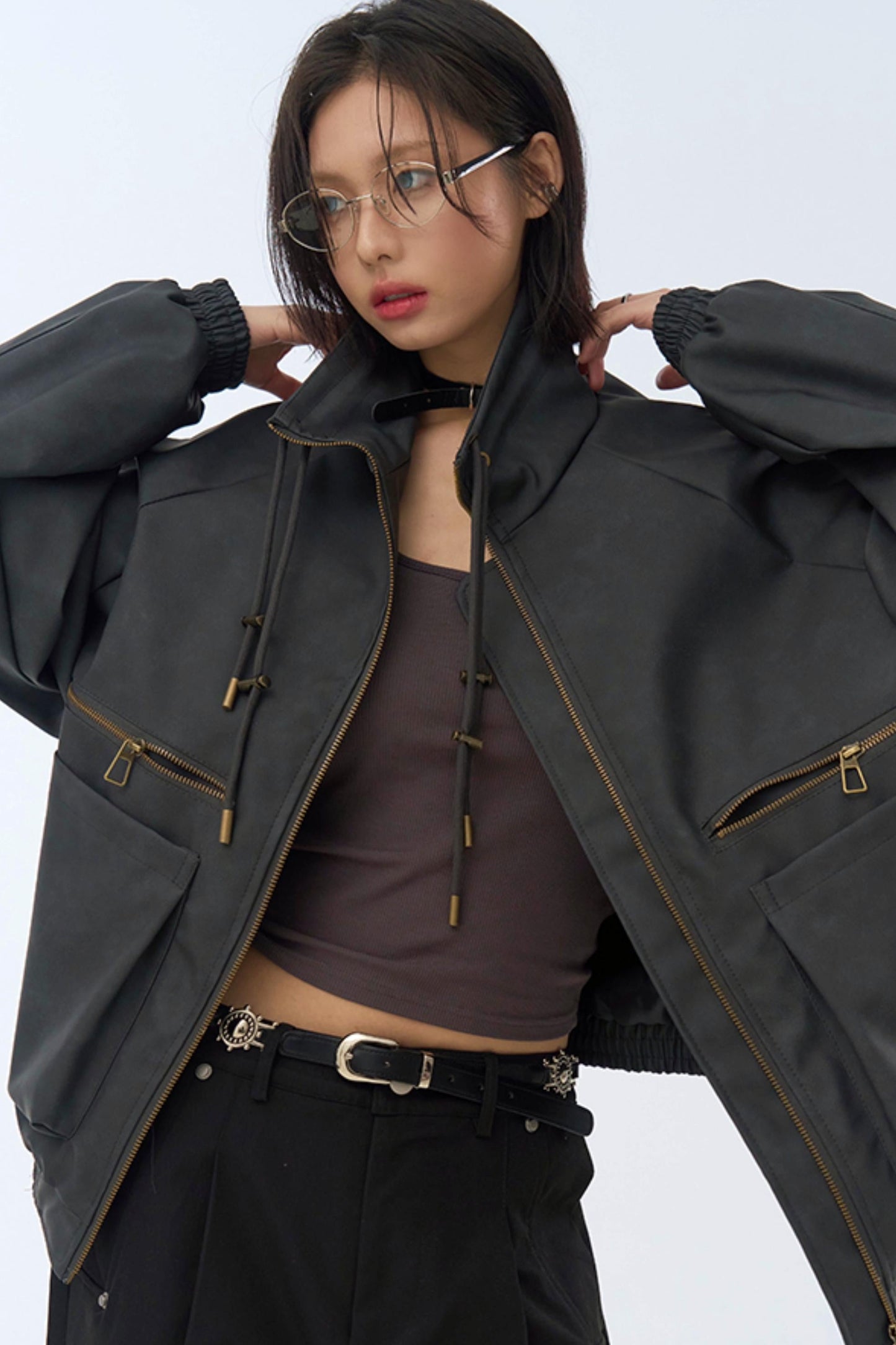 Retro Stand Leather Collar Jacket