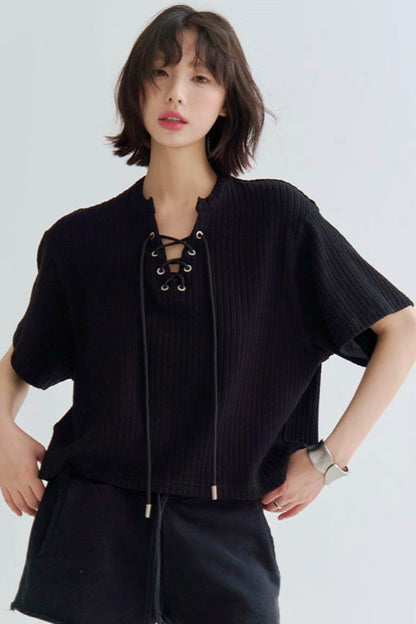 Loose Fit T-Shirt V-Neck Knit