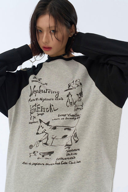Street T-Shirt Art Patchwork Long Sleeve