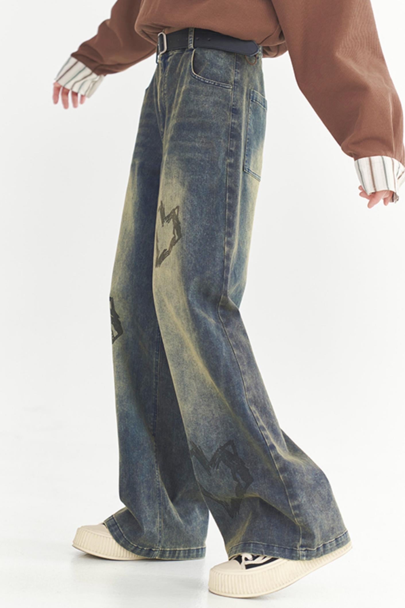 Heart Print Style Street Jeans