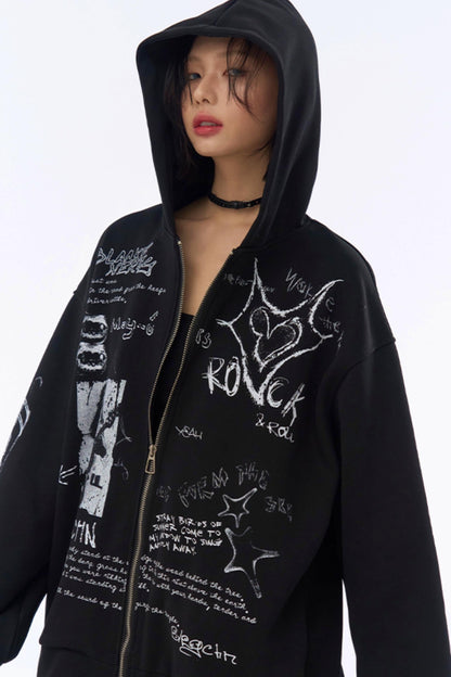 Hooded Loose Hoodie Graffiti