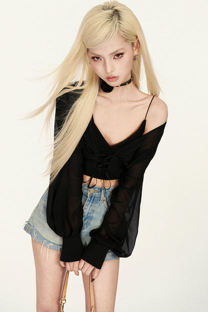 Vネックキャミソールリブソフト