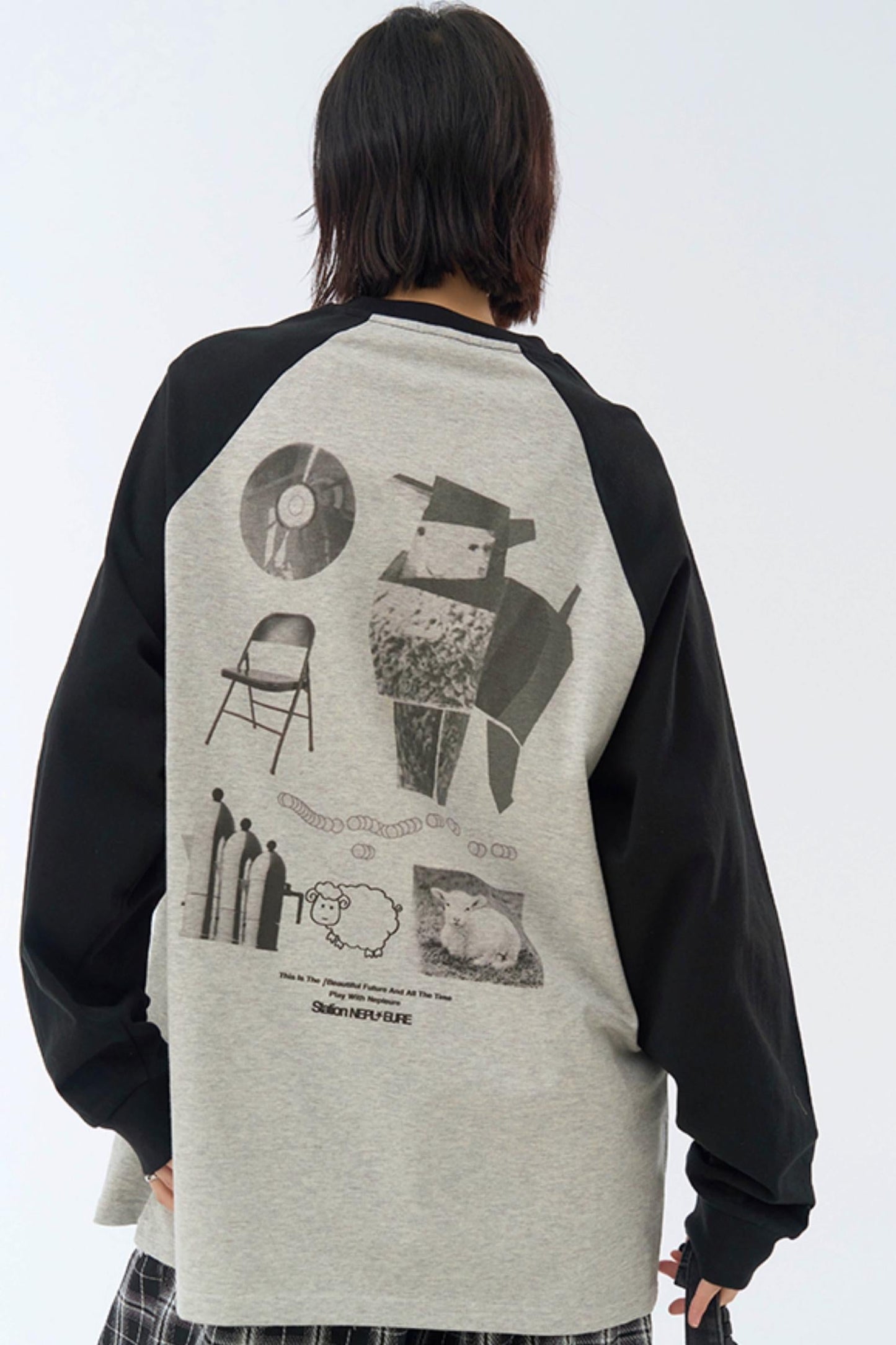 Fit Collision Long Sleeve Loose T-Shirt Print