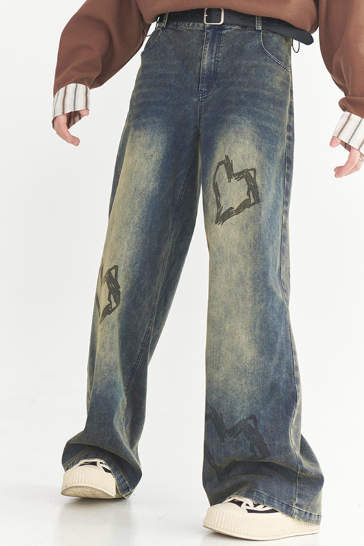 Heart Print Style Street Jeans