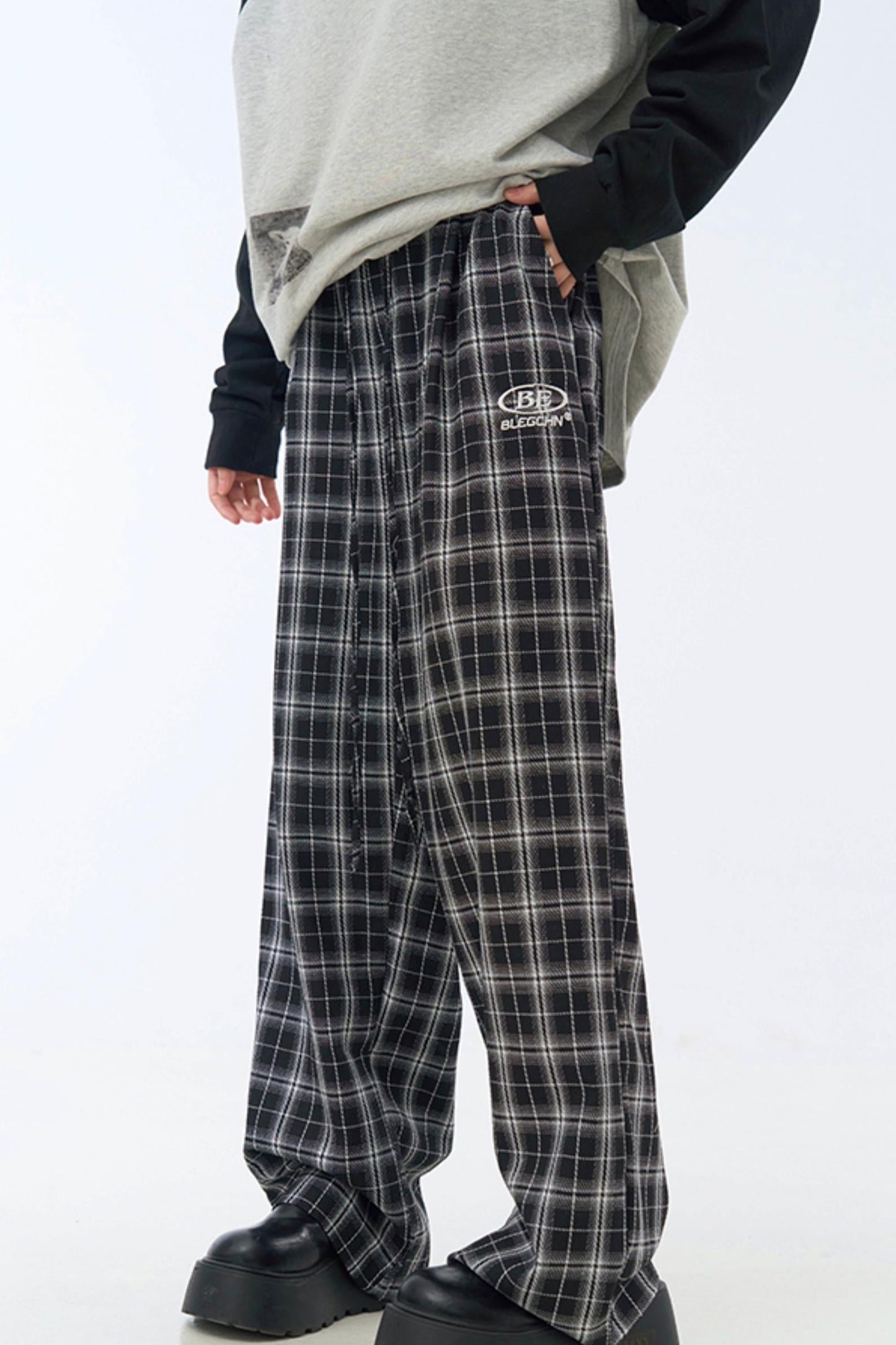 pants casual Checked wide-leg
