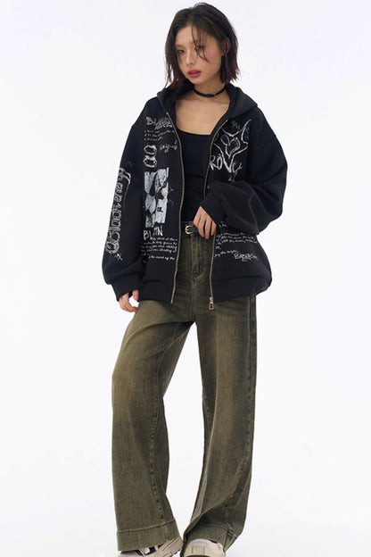 Hooded Loose Hoodie Graffiti